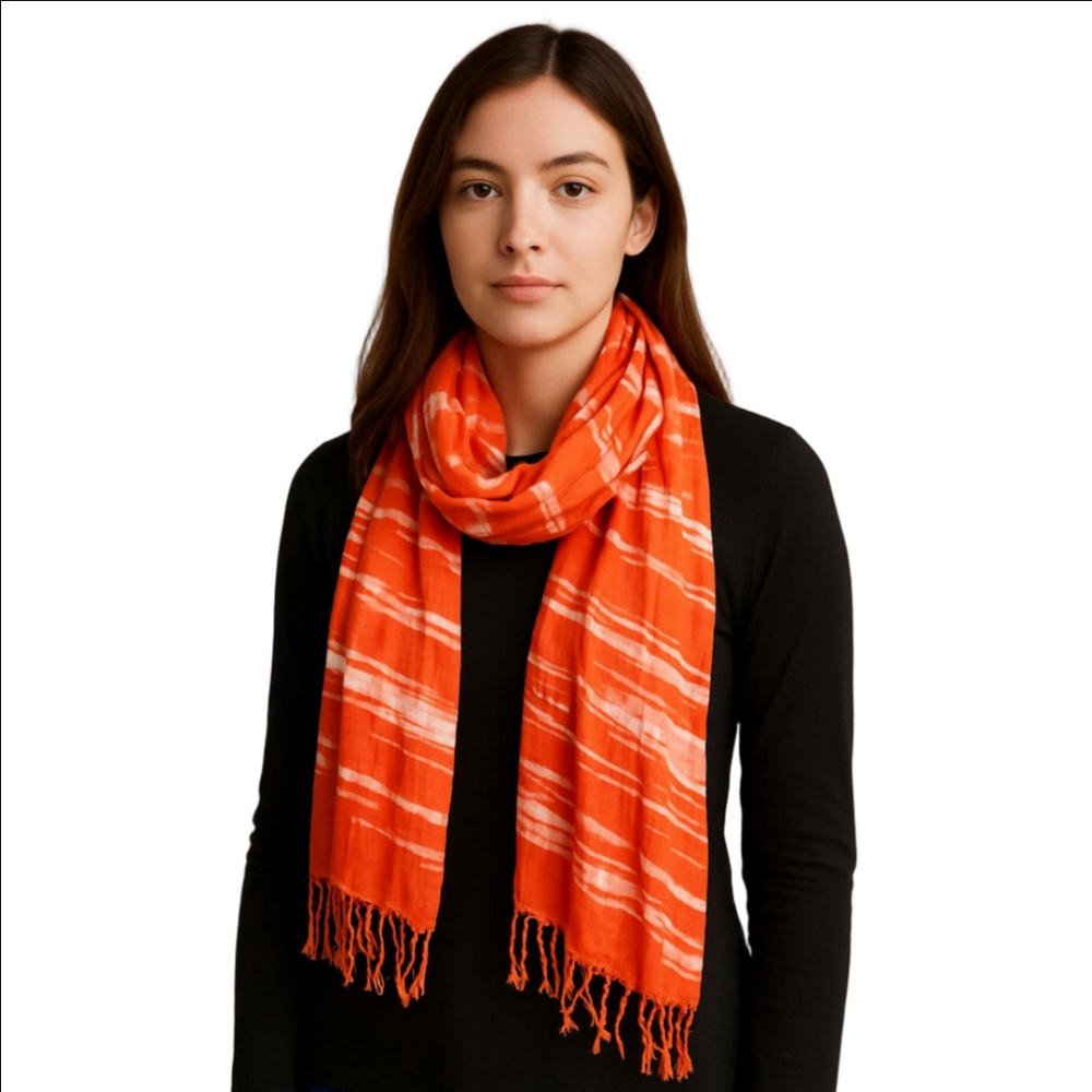 Orange White Fringe Scarf Women